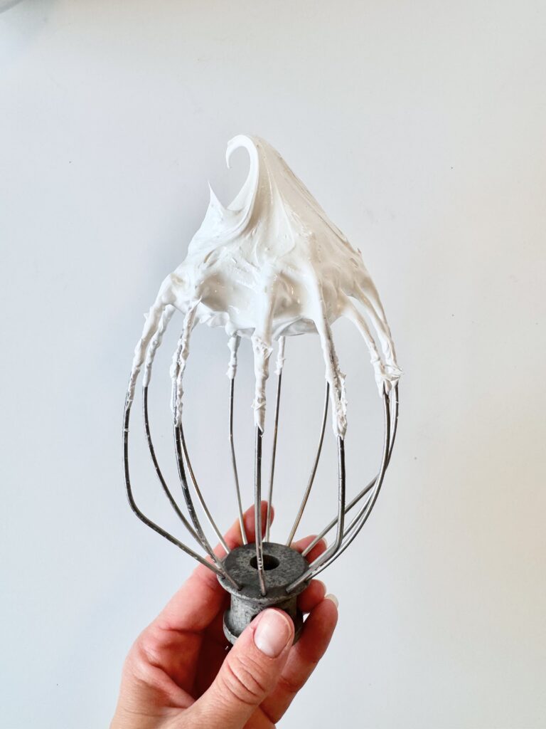 swiss meringue whipped to stiff peaks